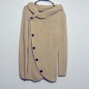 Tan Cowl Neck Sweater with Buttons